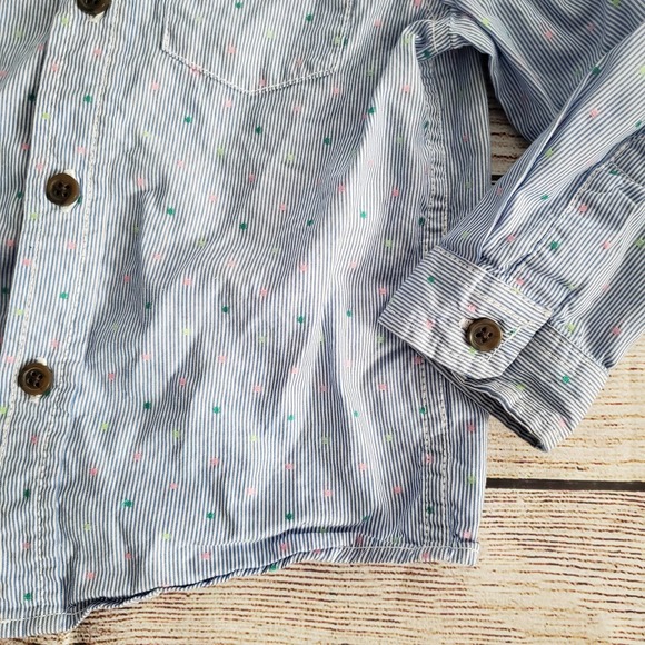 CAT & JACK blue striped boys button down polka dot long sleeve top - Picture 2 of 6